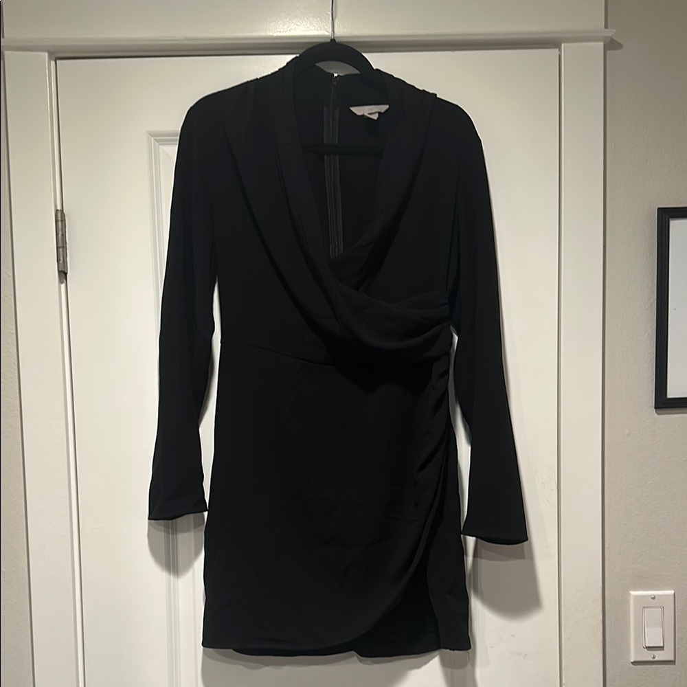 Black Bodycon Mini Dress with Long Sleeves and Cowl Neck for Cocktail